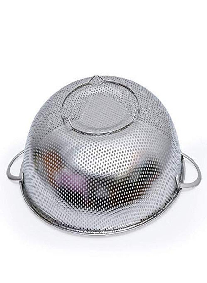 Mantavya Stainless Steel Kitchen Fruit Vegetable Rice Washing Baskets Strainer Drainer with Handle - Silver - Image 3